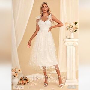 Elegant White Floral Tea Length Gown